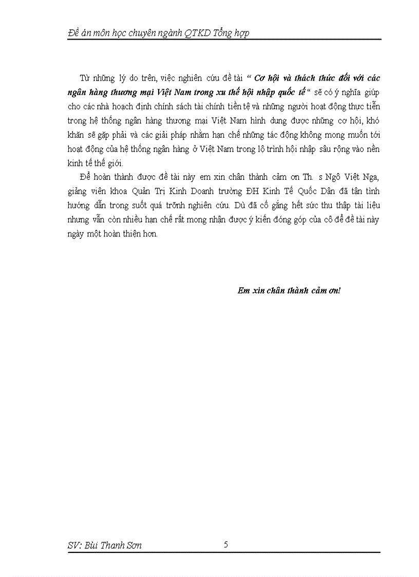 Cơ hội và thách thức đối với các ngân hàng thương mại Việt Nam trong xu thế hội nhập quốc tế