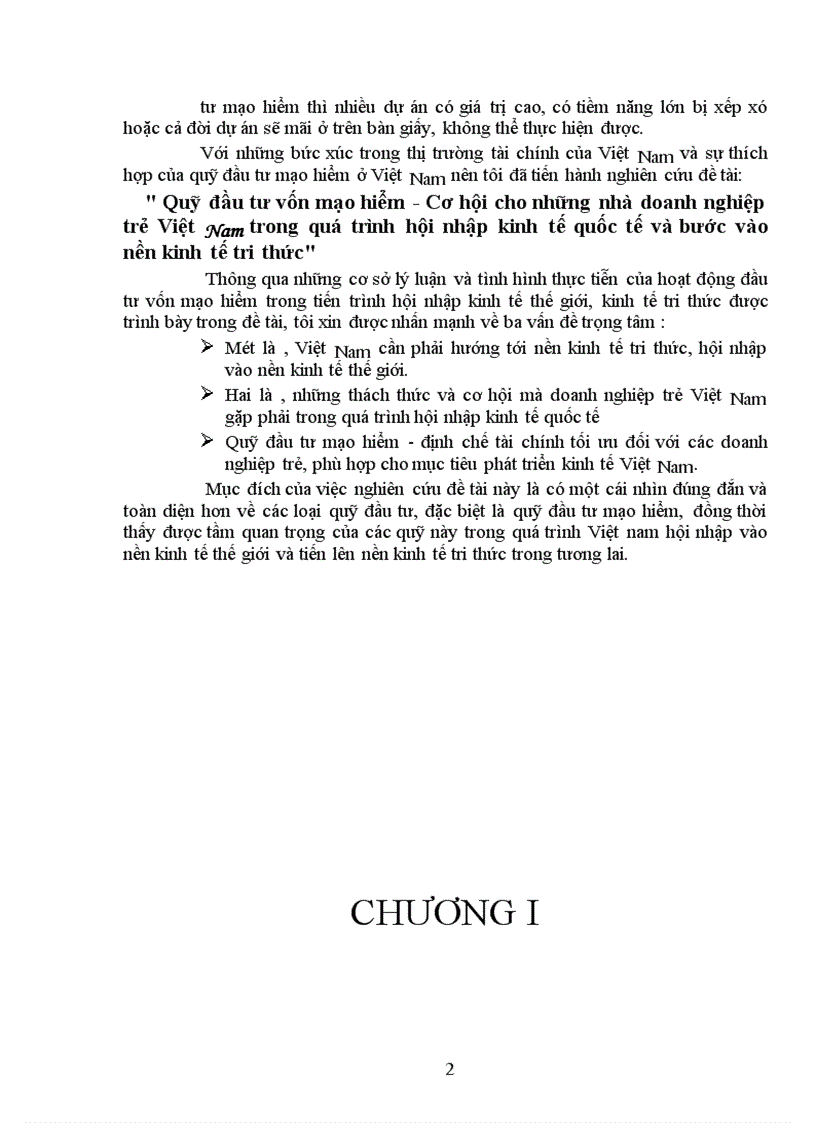 image for page Quỹ đầu tư vốn mạo hiểm - Cơ hội cho những nhà doanh nghiệp trẻ Việt Nam trong quá trình hội nhập kinh tế quốc tế và bước vào nền kinh tế tri thức