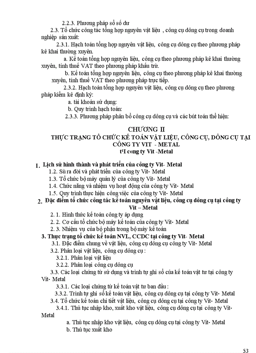 image for page Tổ chức kế toán nguyên vật liệu, công cụ, dụng cụ tại công ty Vit