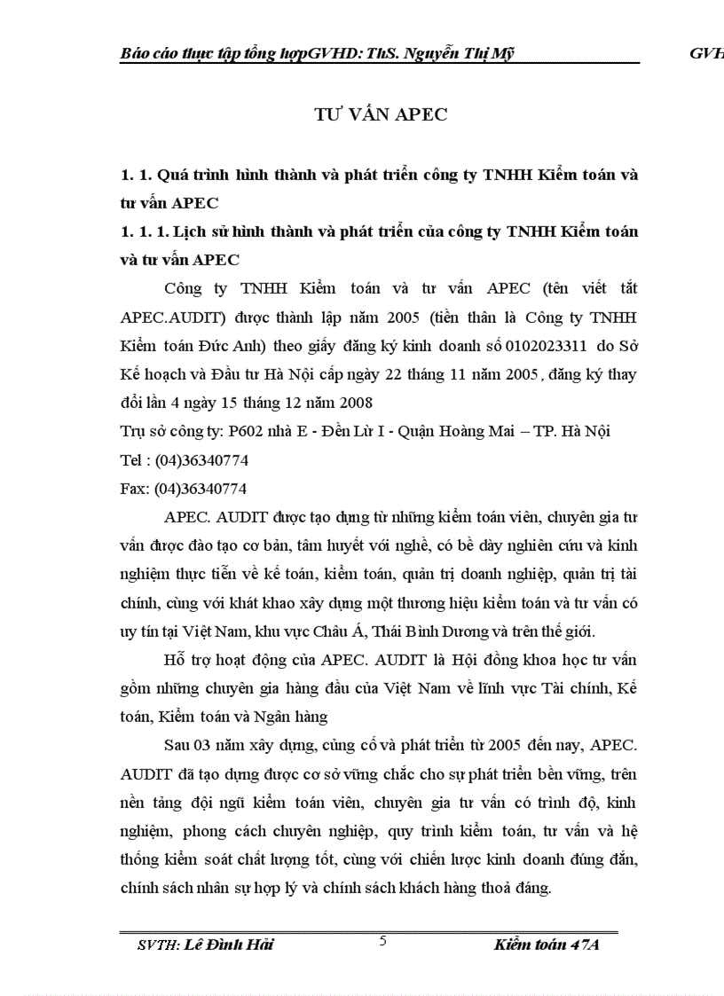 image for page Báo cáo thực tập tại Công ty TNHH Kiểm toán và tư vấn APEC