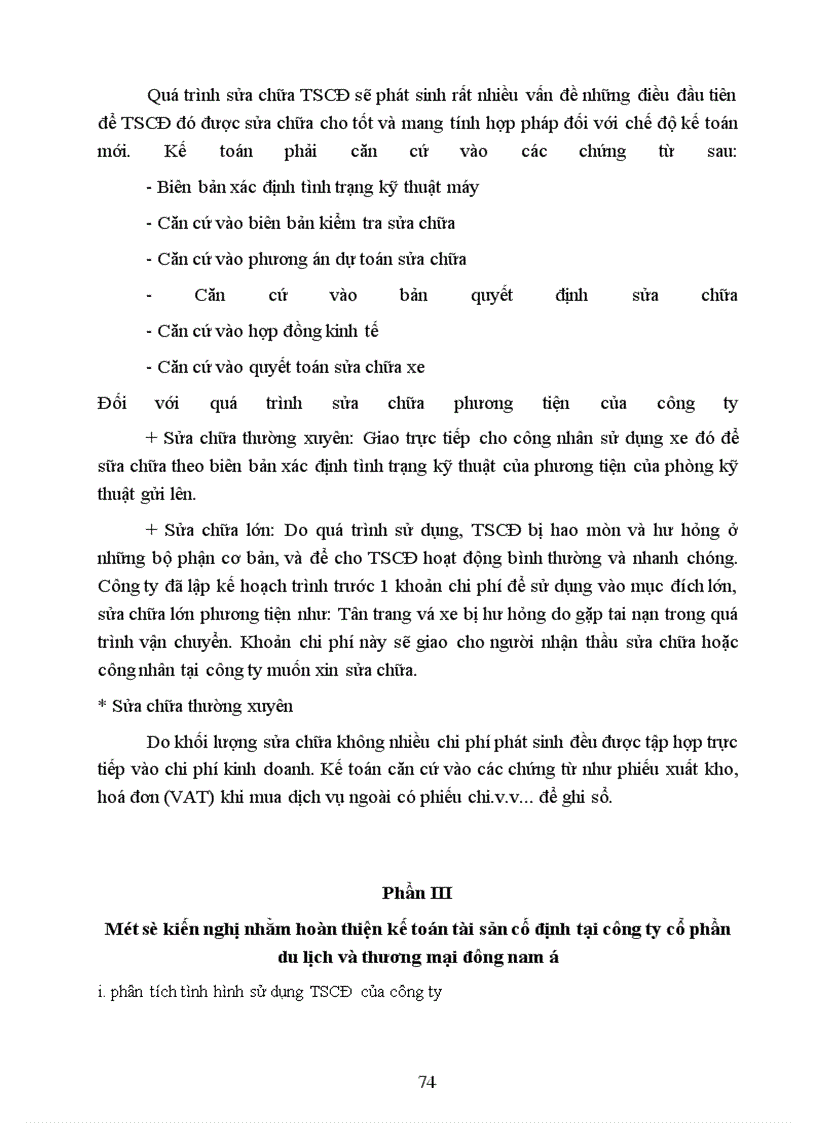 image for page Tổ chức hạch toán tài sản cố định với những vấn đề về quản lý và nâng cao hiệu quả sử dụng tài sản cố định tại Công ty cổ phần Du Lịch và Thương Mại Đông Nam á