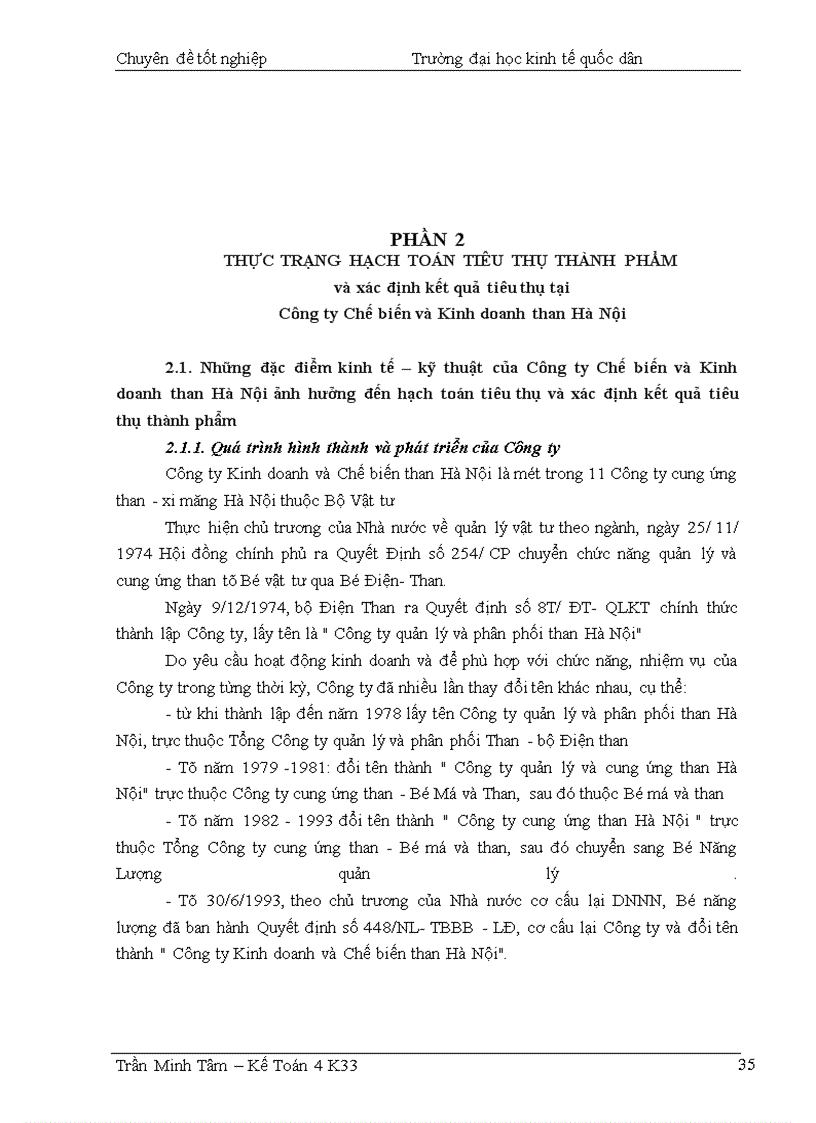 image for page Hoàn thiện hạch toán toán tiêu thụ thành phẩm & xác định kết quả tiêu thụ tại Công ty Chế biến và Kinh doanh than Hà Nội