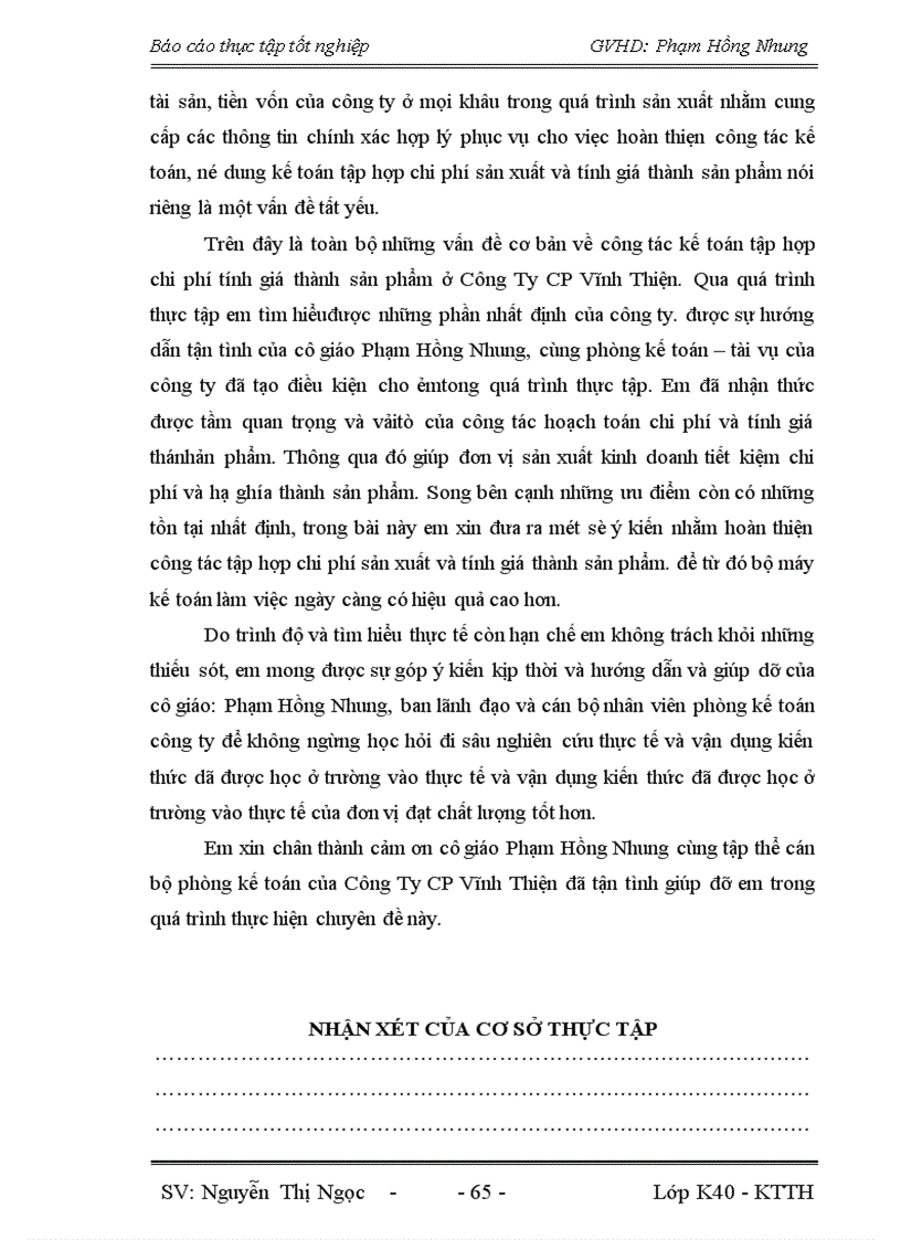 image for page Đánh giá thực trạng hoạch toán kế toán tập hợp chi phí sản xuất và tính giá thành sản phẩm tại Công ty CP Vĩnh Thiện