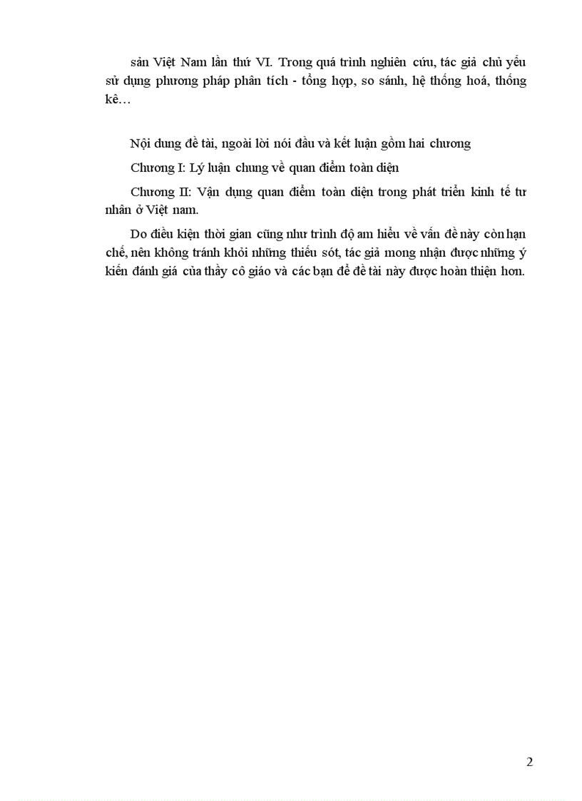 image for page Vận dụng quan điểm toàn diện với việc phát triển kinh tế tư nhân trong thời kỳ quá độ lên CNXH ở Việt Nam