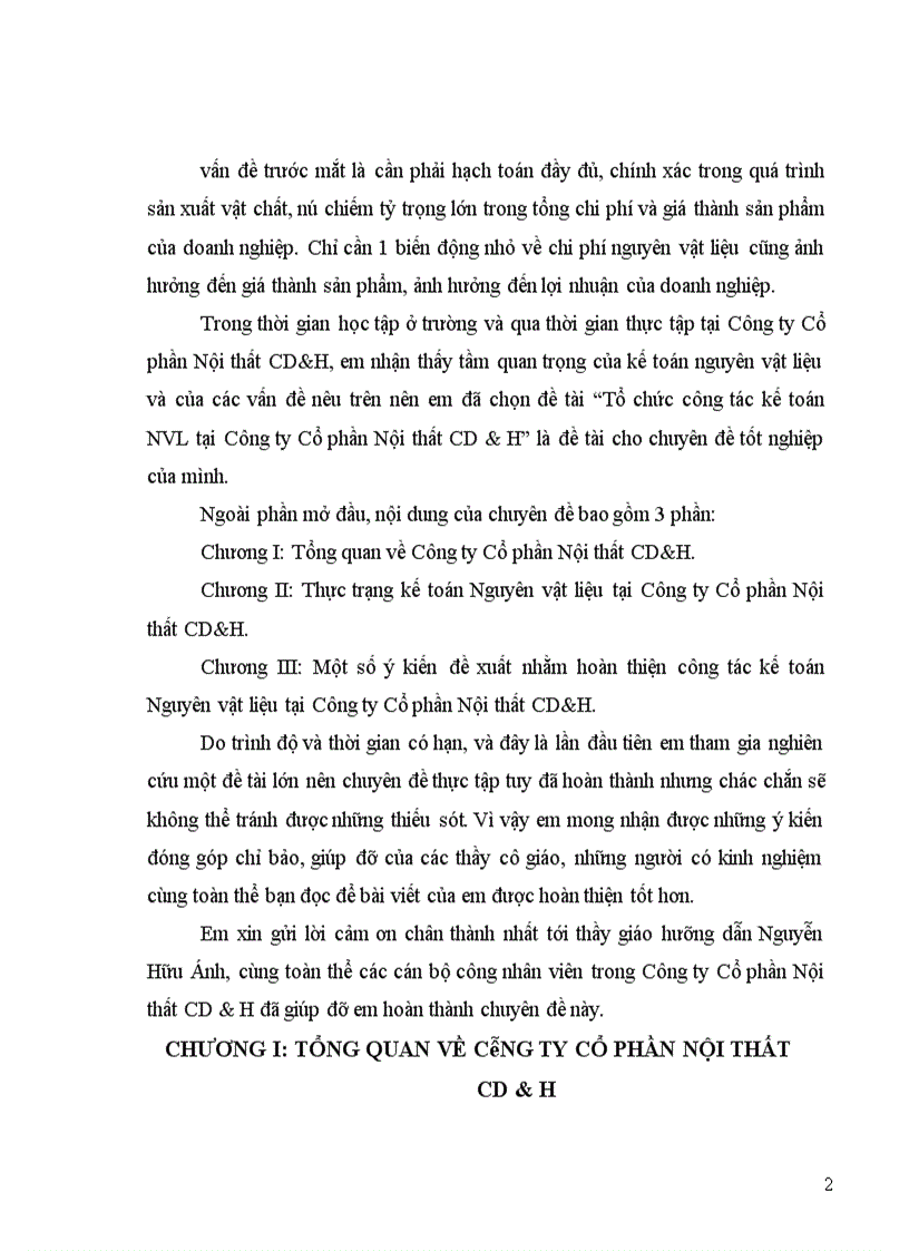 image for page Tổ chức công tác kế toán NVL tại Công ty Cổ phần Nội thất CD&H