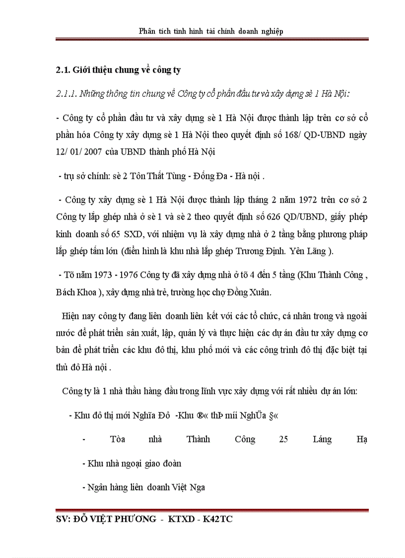 image for page Phân tích tình hình tài chính qua báo cáo tài chính ở Công ty cổ phần đầu tư và xây dựng số 1 Hà Nội