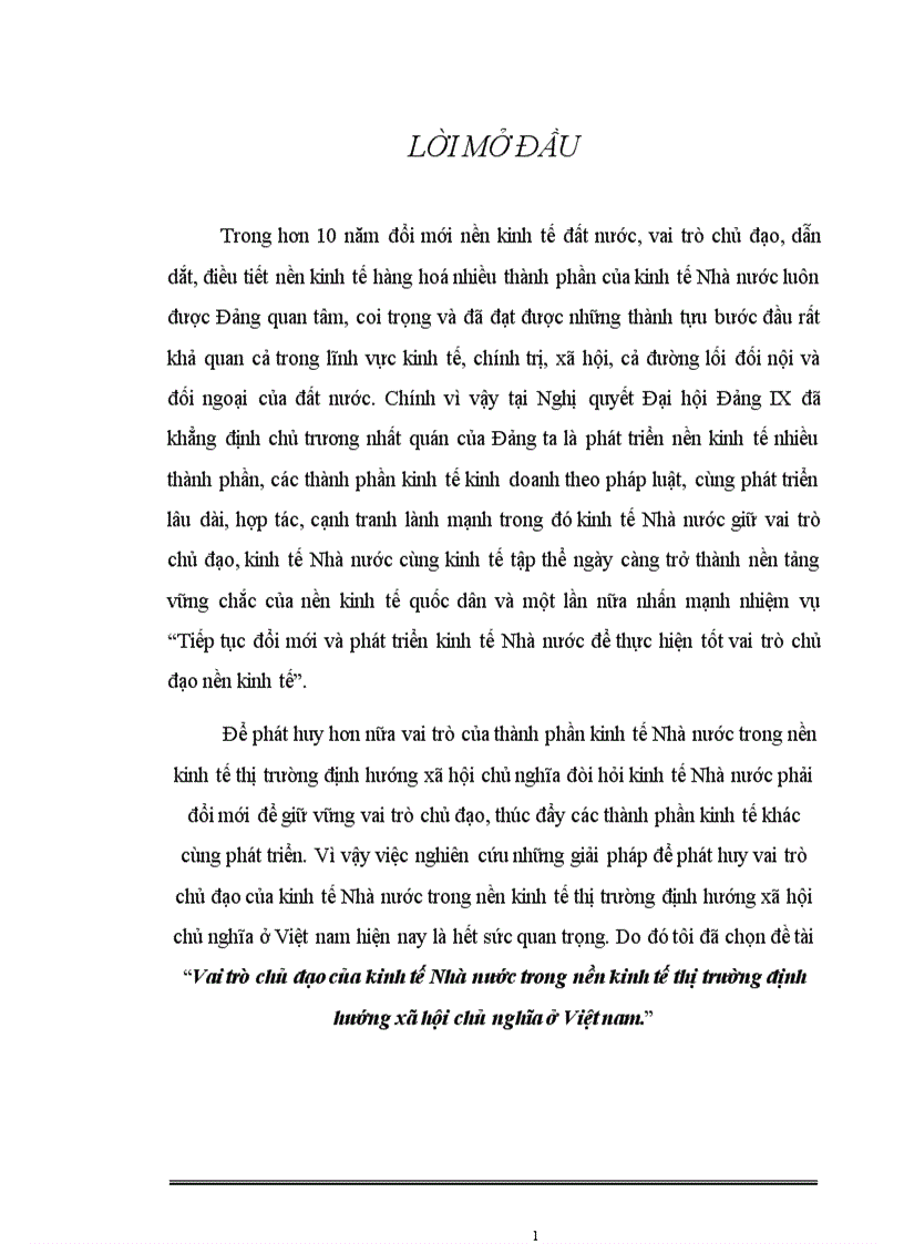 Vai trò chủ đạo của kinh tế Nhà nước trong nền kinh tế thị trường định hướng xã hội chủ nghĩa ở Việt nam.