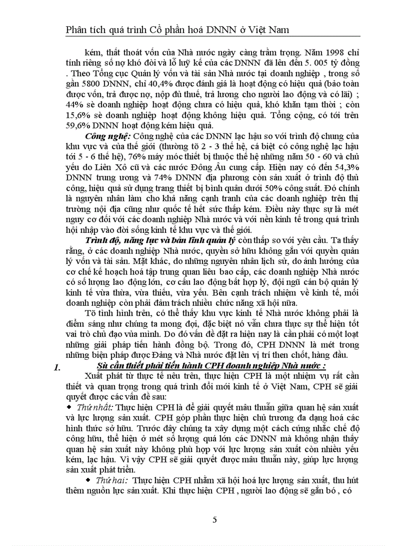Phân tích quá trình Cổ phần hoá DNNN ở Việt Nam