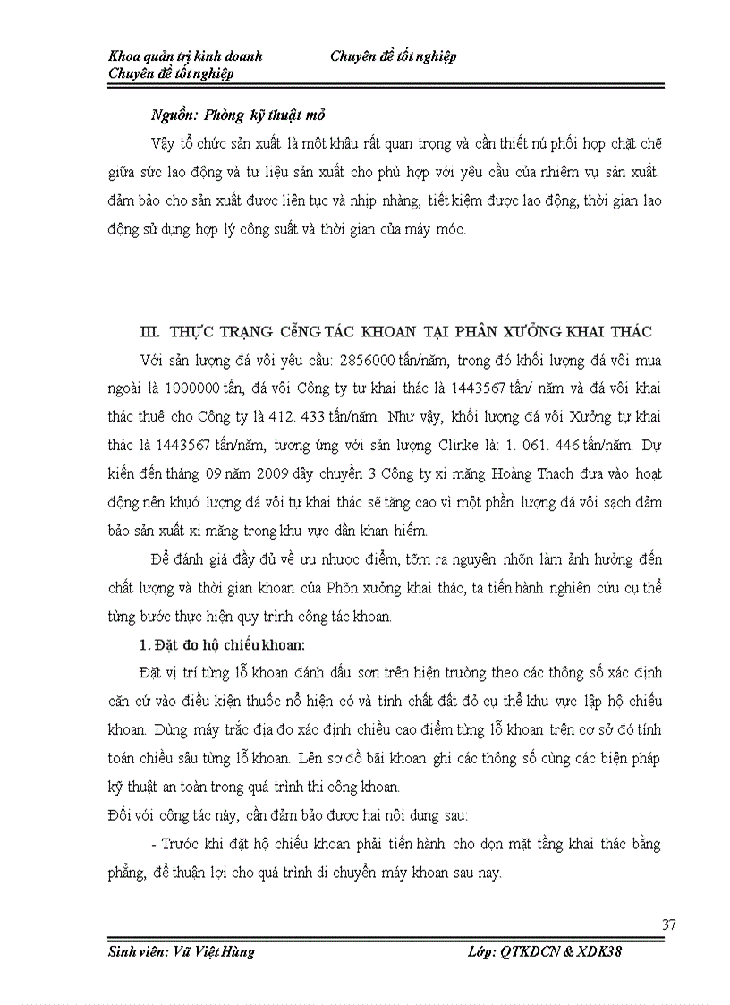 image for page Hoàn thiện tổ chức sản xuất công tác khoan tại phân xưởng khai thác Công ty xi măng Hoàng Thạch năm 2008