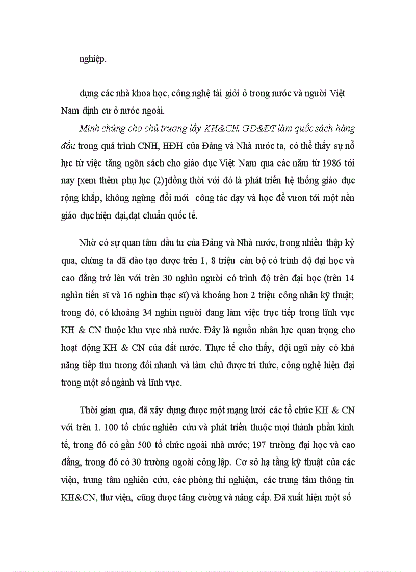 image for page Đề cương tiểu luận triết học: Luận chứng chủ trương phát triển Khoa học&Công nghệ cùng với Giáo dục&Đào tạo là những quốc sách hàng đầu để thực hiện thành công sự nghiệp Công nghiệp hoá,Hiện đại hoá ở Việt Nam.