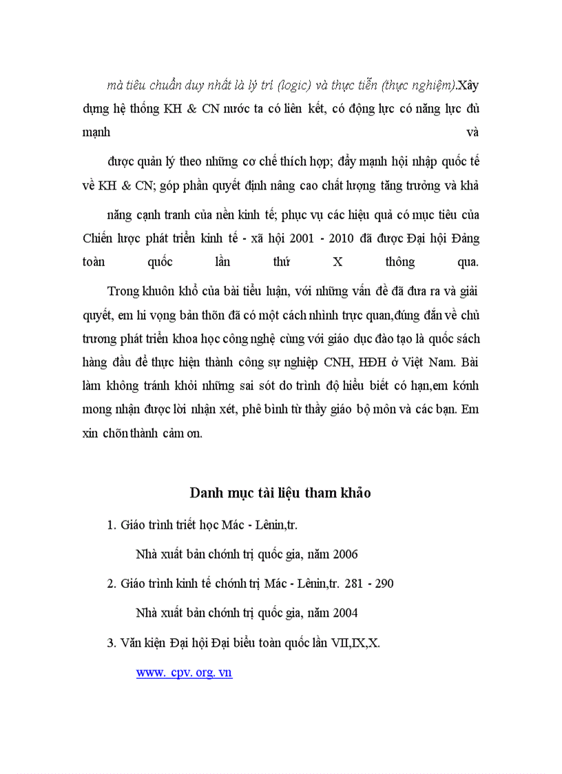 image for page Đề cương tiểu luận triết học: Luận chứng chủ trương phát triển Khoa học&Công nghệ cùng với Giáo dục&Đào tạo là những quốc sách hàng đầu để thực hiện thành công sự nghiệp Công nghiệp hoá,Hiện đại hoá ở Việt Nam.