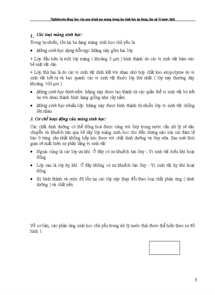 Nghiên cứu động học của quá trình tạo màng trong lọc sinh học áp dụng cho xử lý nước thải 1