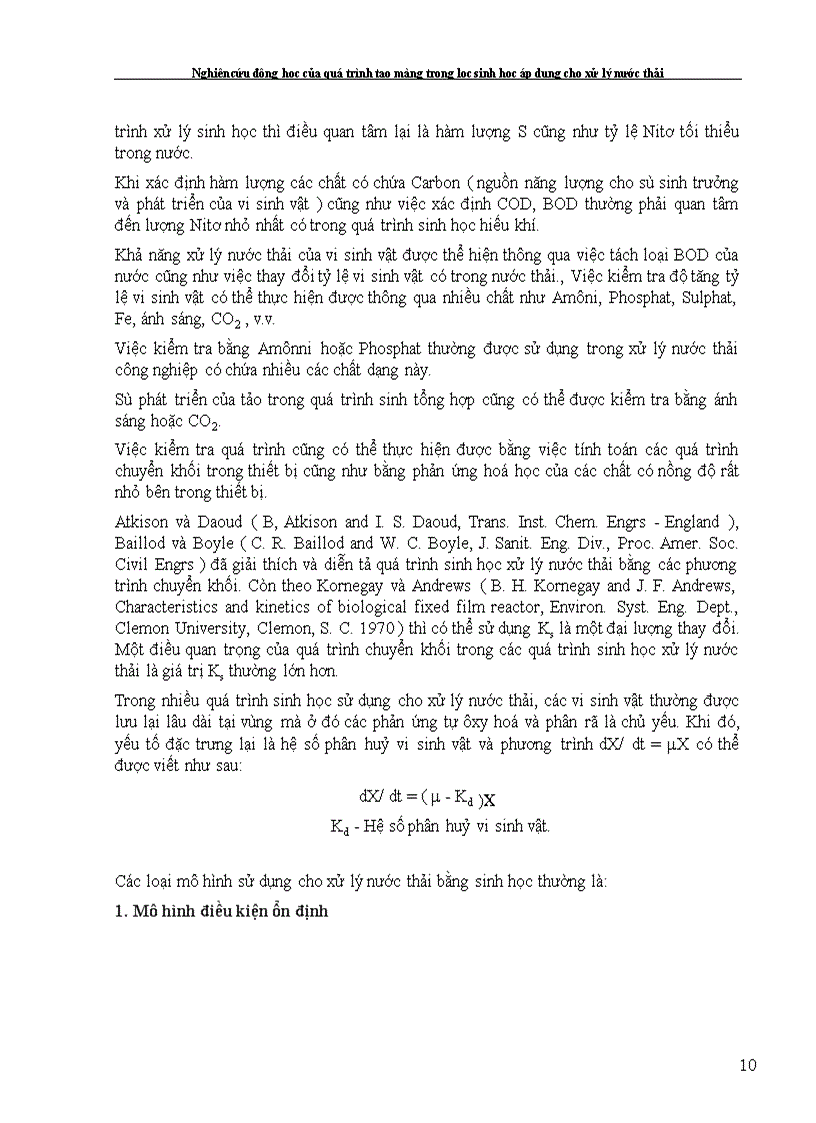 image for page Nghiên cứu động học của quá trình tạo màng trong lọc sinh học áp dụng cho xử lý nước thải 1