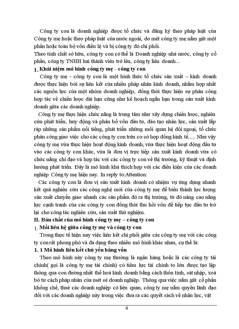 Phân tích điều kiện áp dụng mô hình công ty mẹ - công ty con ở Việt Nam hiện nay