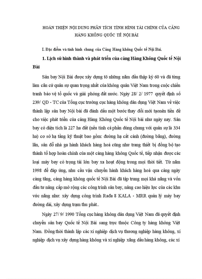Phân tích tình hình tài chính và một số biện pháp nâng cao hiệu quả kinh doanh tại cảng Hàng không Quốc tế Nội Bài
