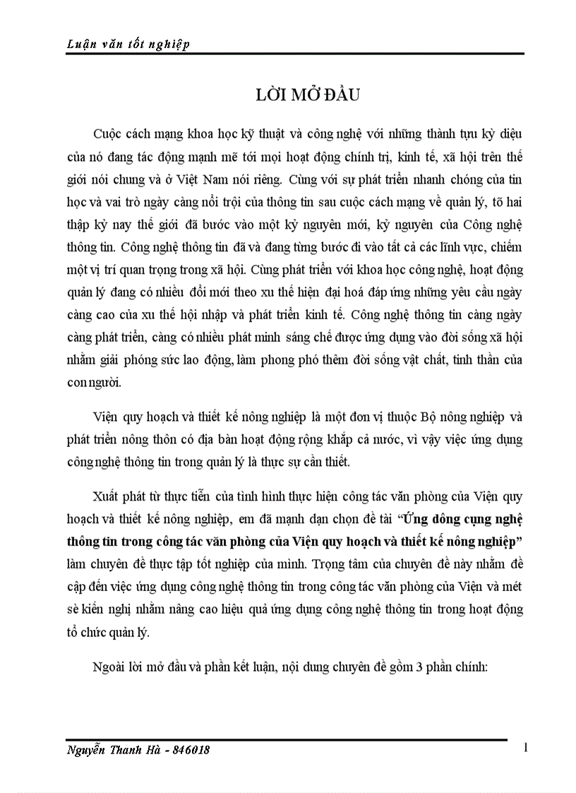 image for page Ứng dụng công nghệ thông tin trong công tác văn phòng của Viện quy hoạch và thiết kế nông nghiệp