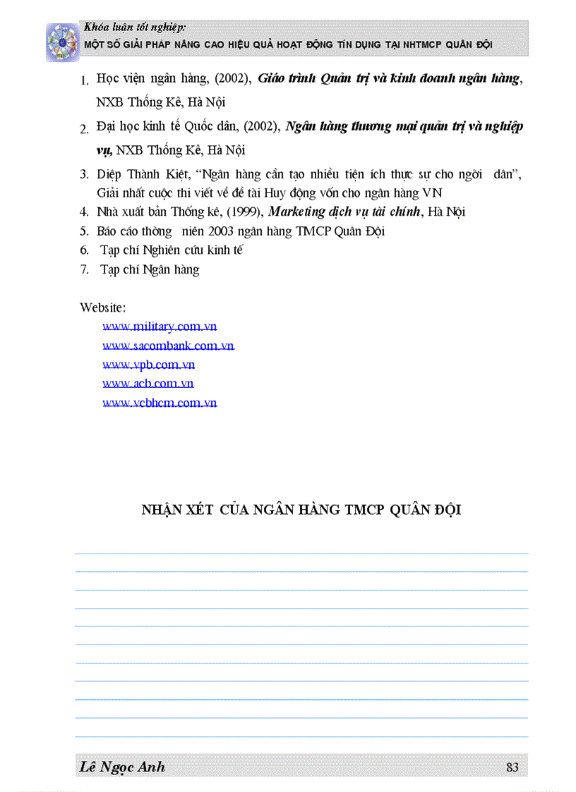 image for page Một số giải pháp Nâng cao hiệu quả hoạt động tín dụng tại NHTMCP Quân Đội