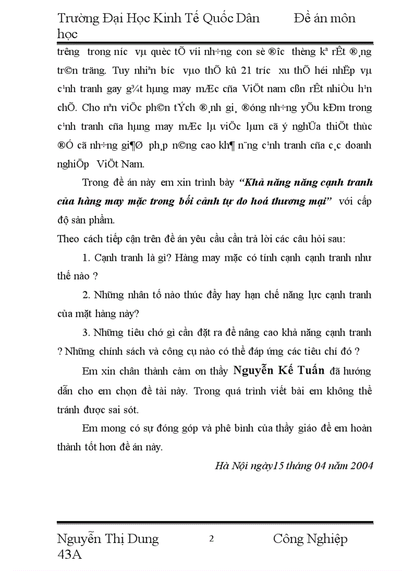 image for page Khả năng cạnh tranh của hàng may mặc trong bối cảnh tự do hoá thương mại