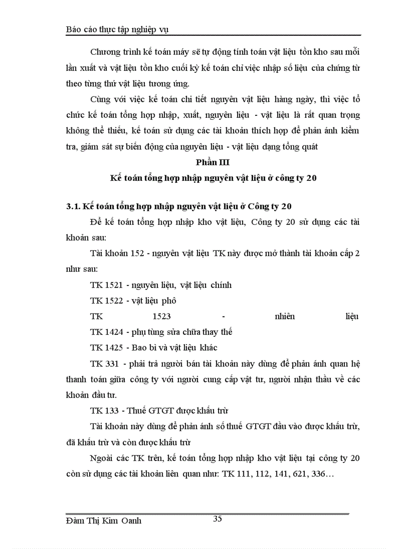 image for page Tổ chức kế toán nguyên vật liệu ở Công ty 20 - Tổng cục Hậu cần - Bộ Quốc phòng