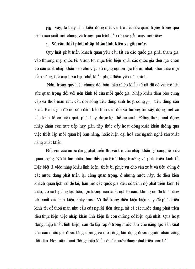 Nhập khẩu linh kiện lắp ráp xe gắn máy của công ty Quan hệ quốc tế đầu tư sản xuất- Thực trạng và giải pháp