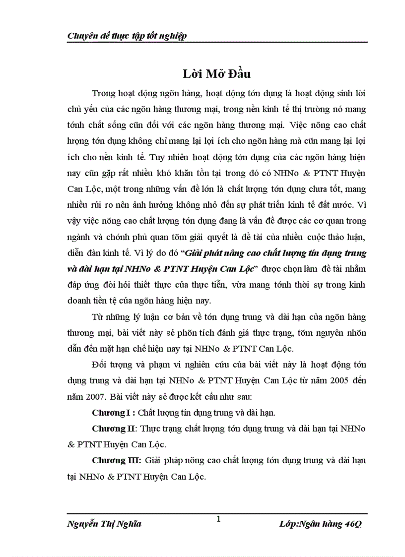 image for page Giải phát nâng cao chất lượng tín dụng trung và dài hạn tại NHNo&PTNT Huyện Can Lộc