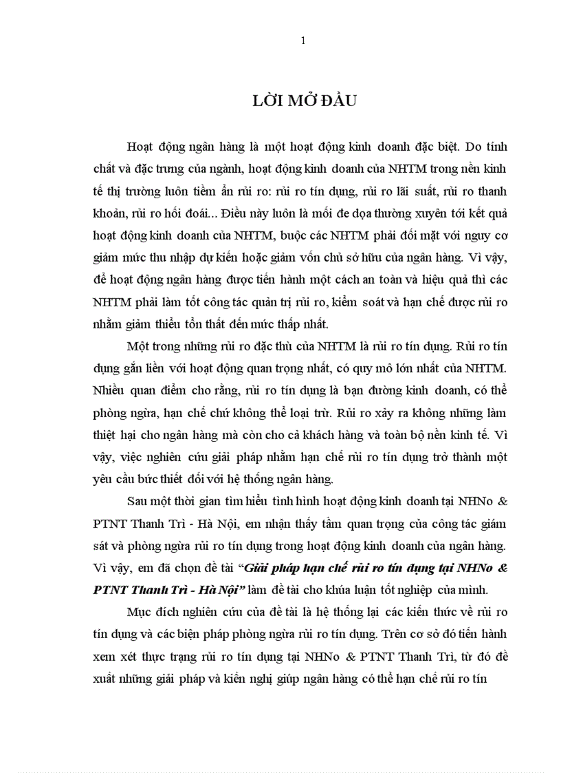 image for page Giải pháp hạn chế rủi ro tín dụng tại NHNo & PTNT Thanh Trì - Hà Nội