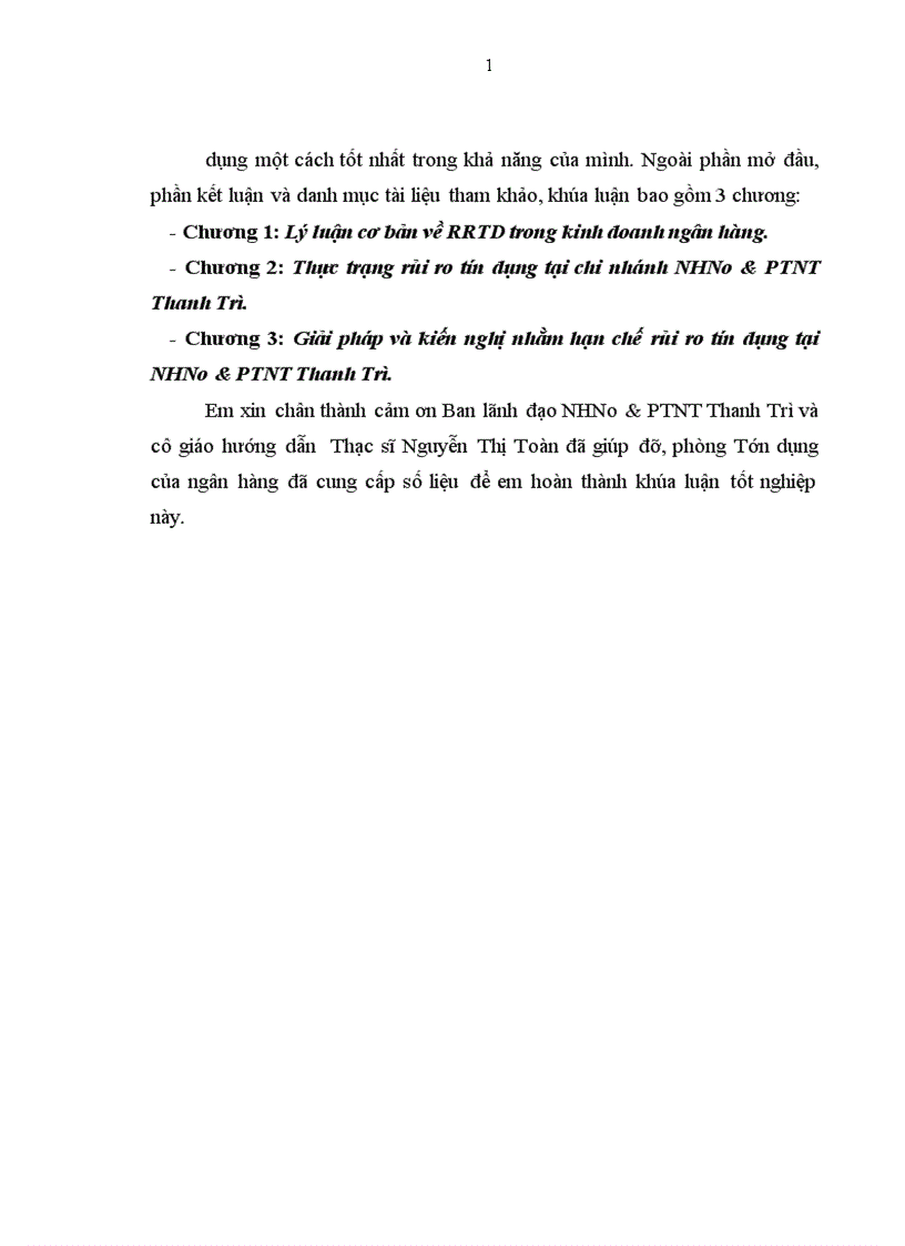 image for page Giải pháp hạn chế rủi ro tín dụng tại NHNo & PTNT Thanh Trì - Hà Nội