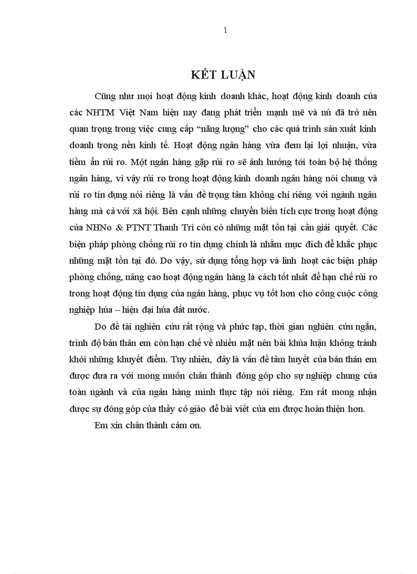 image for page Giải pháp hạn chế rủi ro tín dụng tại NHNo & PTNT Thanh Trì - Hà Nội