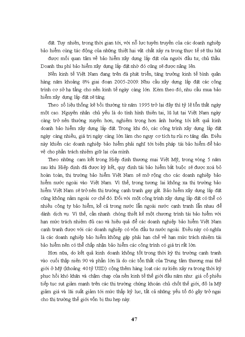 image for page Quá trình thực hiện tái bảo hiểm xây dựng lắp đặt tại Tổng công ty cổ phần tái bảo hiểm quốc gia Việt Nam giai đoạn 2005 - 2009