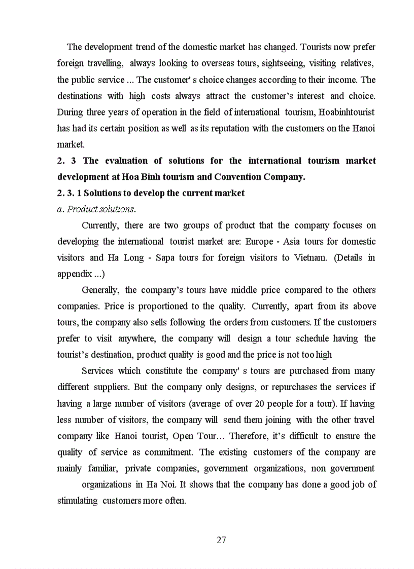 image for page Solutions to develop the international tourist market at Hoa Binh tourist and Convention Company