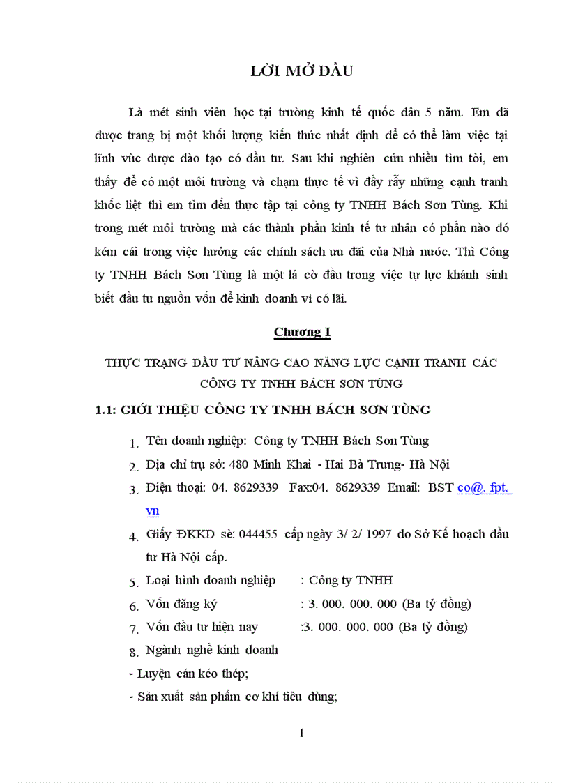 Thực trạng và một số giải pháp đầu tư nâng cao năng lực cạnh tranh các công ty TNHH Bách Sơn Tùng
