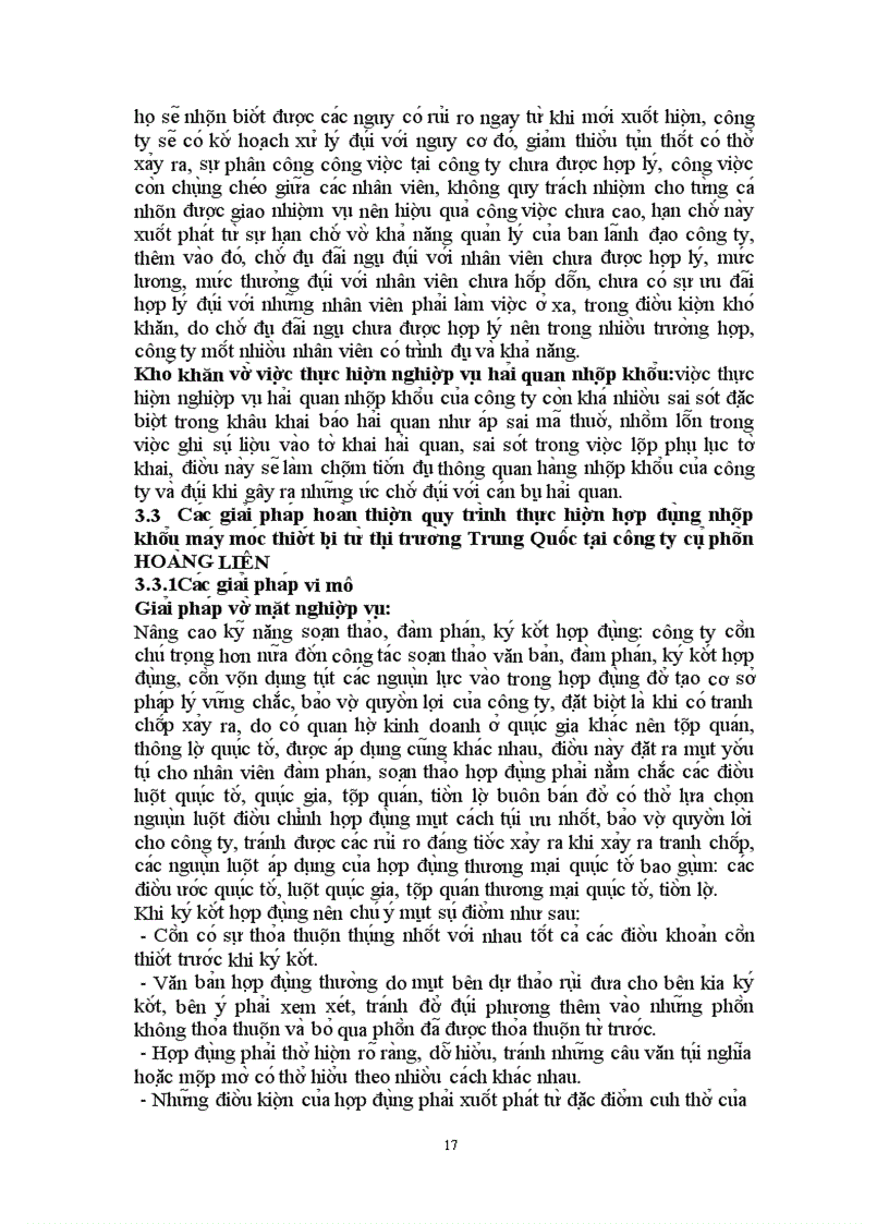 image for page Những rủi ro trong quá trình thực hiện hợp đồng nhập khẩu máy móc thiết bị tại công ty cổ phần Hoàng Liên