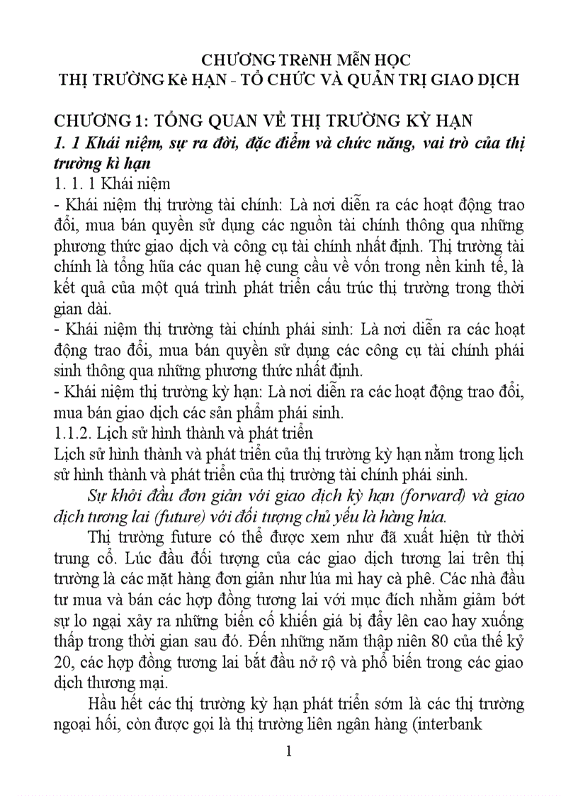 image for page Thị trường kì hạn - tổ chức và quản trị giao dịch