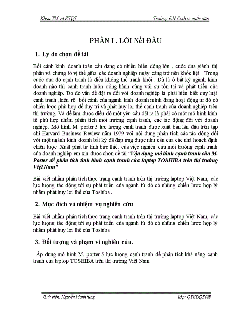 image for page Vận dụng mô hình cạnh tranh của M. Porter để phân tích tình hình cạnh tranh của laptop TOSHIBA trên thị trường Việt Nam