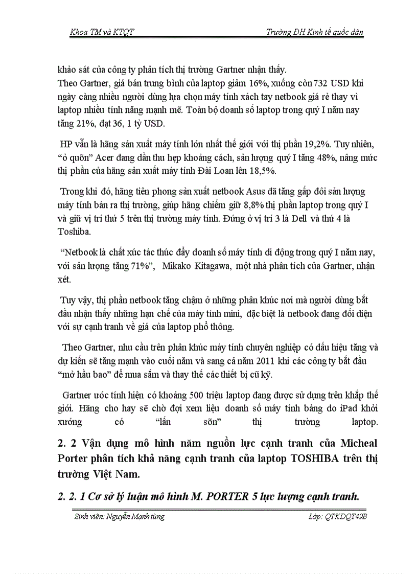 image for page Vận dụng mô hình cạnh tranh của M. Porter để phân tích tình hình cạnh tranh của laptop TOSHIBA trên thị trường Việt Nam