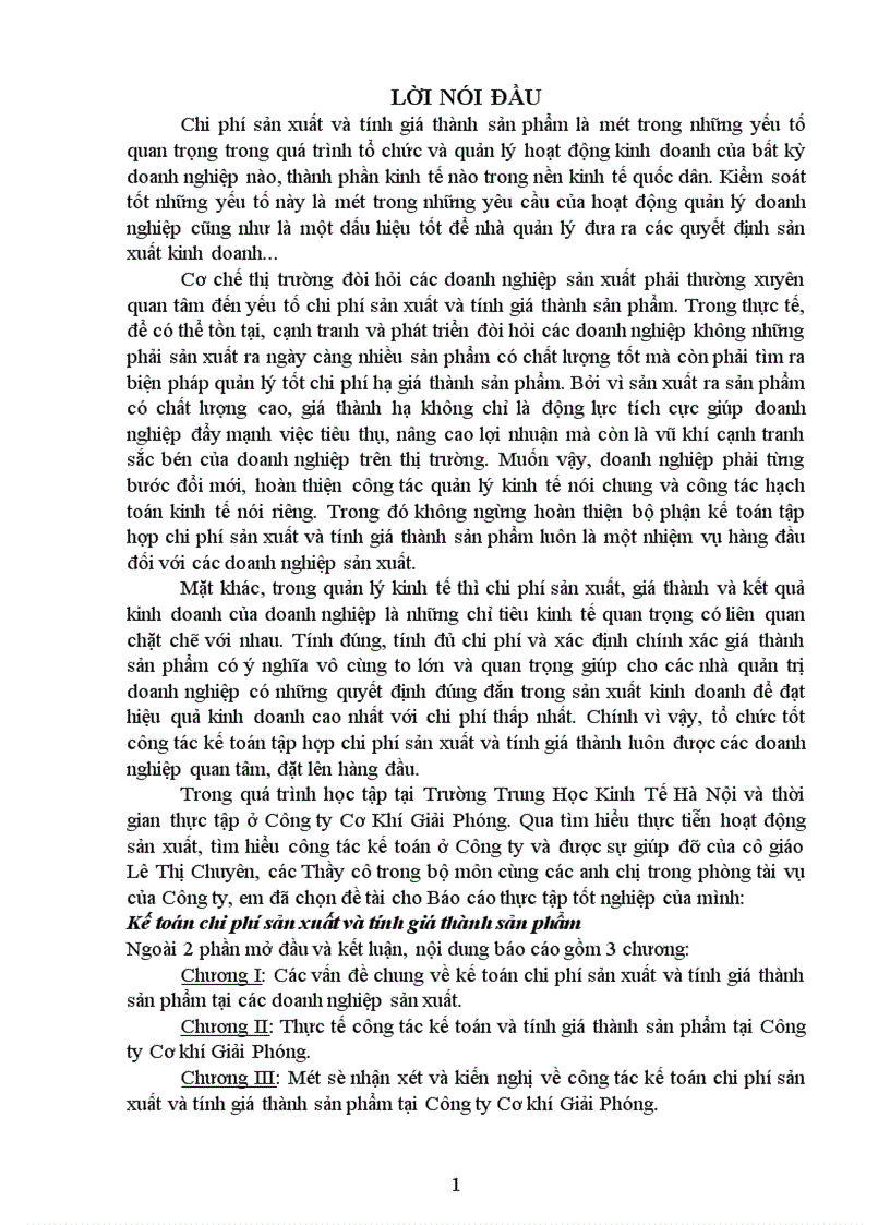 image for page Một số nhận xét và kiến nghị về công tác kế toán chi phí sản xuất và tính giá thành sản phẩm tại Công ty Cơ khí Giải Phóng.