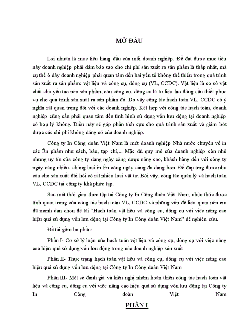 image for page Hạch toán vật liệu và công cụ, dụng cụ với việc nâng cao hiệu quả sử dụng vốn lưu động tại Công ty In Công đoàn Việt Nam