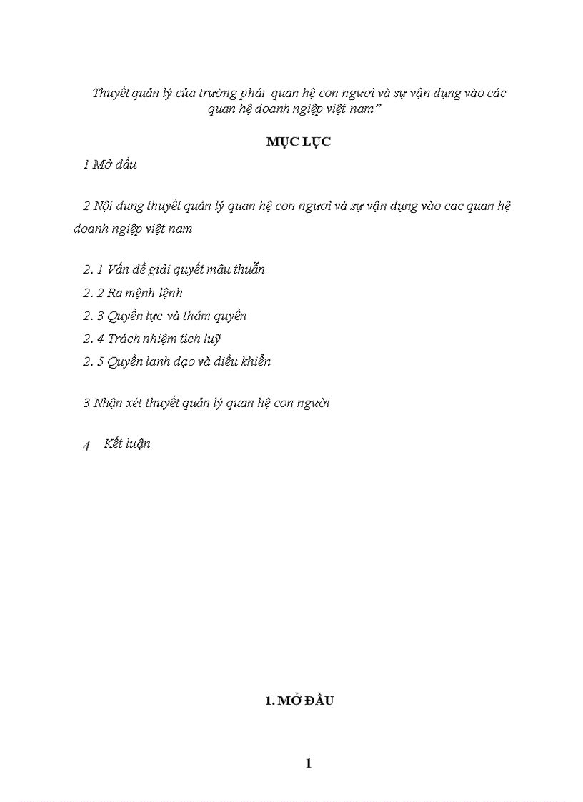 Thuyết quản lý của trường phái quan hệ con ngươì và sự vận dụng vào các quan hệ doanh ngiệp việt nam