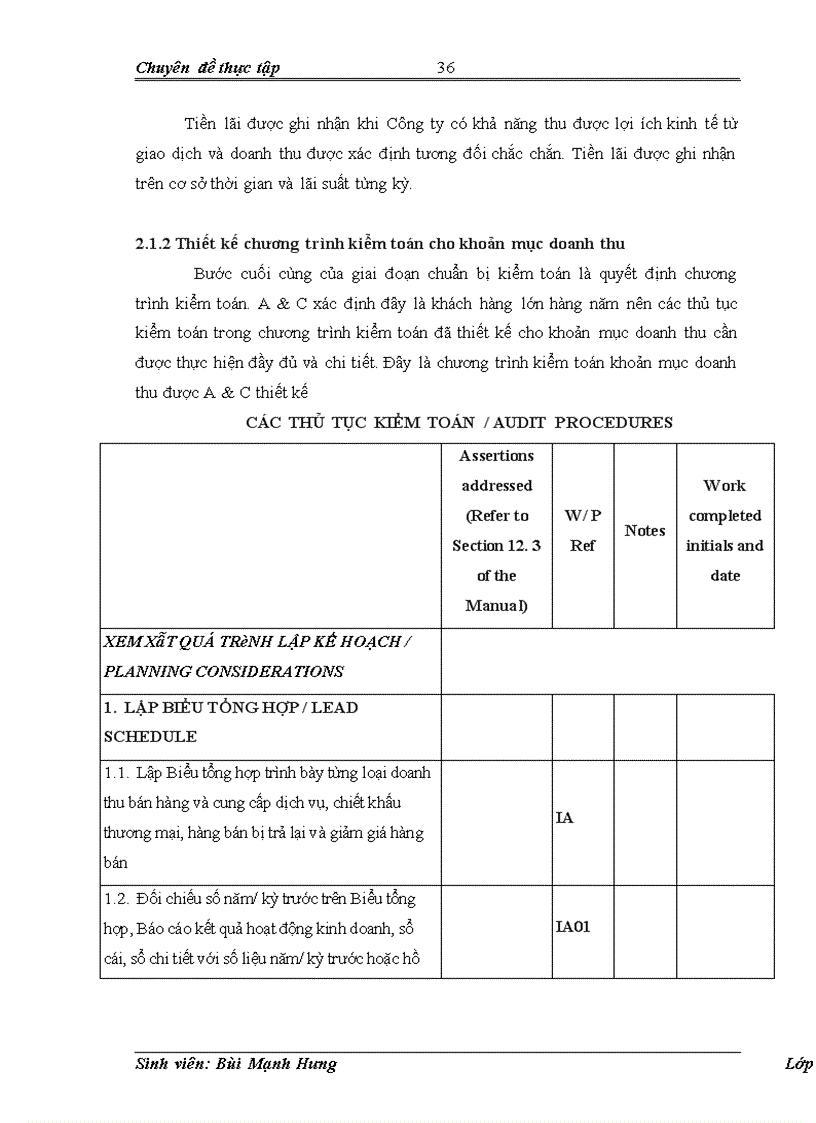 image for page Vận dụng quy trình kiểm toán vào kiểm toán khoản mục doanh thu trong kiểm toán báo cáo tài chính tại công ty TNHH kiểm toán và tư vấn thực hiện.