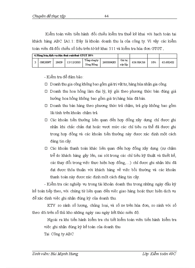 image for page Vận dụng quy trình kiểm toán vào kiểm toán khoản mục doanh thu trong kiểm toán báo cáo tài chính tại công ty TNHH kiểm toán và tư vấn thực hiện.
