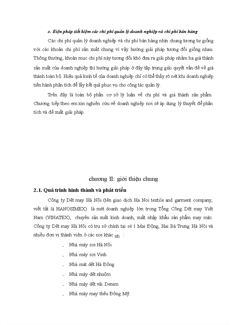 image for page Phân tích chi phí sản xuất kinh doanh và các biện pháp hạ giá thành sản phẩm tại Công ty Dệt may Hà Nội