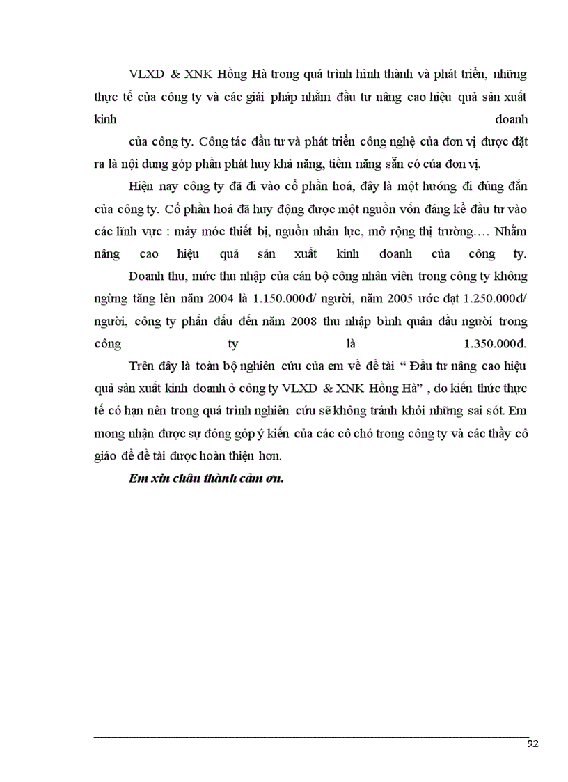 image for page Đầu tư nâng cao hiệu quả sản xuất kinh doanh ở công ty VLXD & XNK Hồng Hà