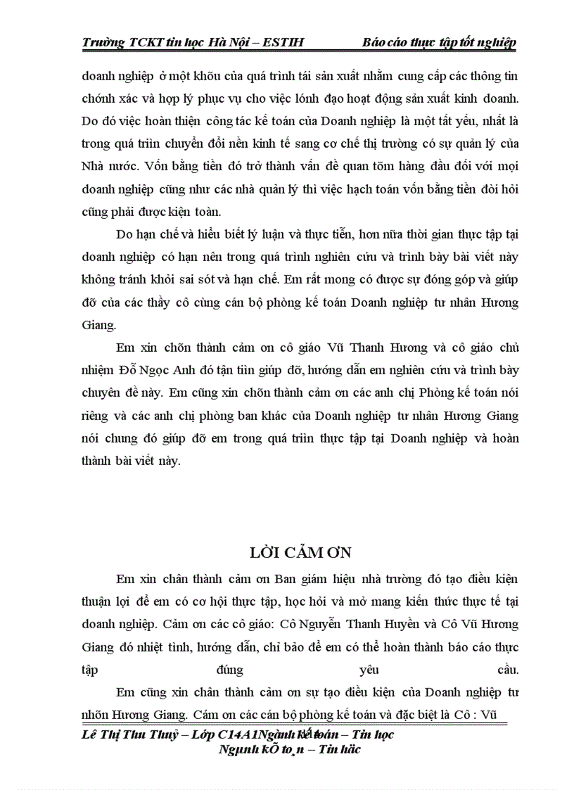 image for page Hạch toán kế toán vốn bằng tiền tại Doanh nghiệp tư nhân Hương Giang