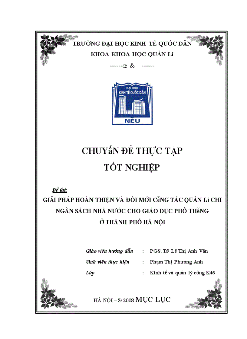 image for page Giải pháp hoàn thiện và đổi mới công tác quản lý chi NSNN cho sự nghiệp GDPT ở Thành phố Hà Nội