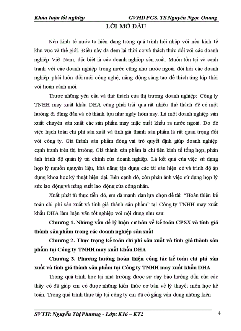 image for page Hoàn thiện kế toán chi phí sản xuất và tính giá thành sản phẩm tại Công ty TNHH may xuất khẩu DHA