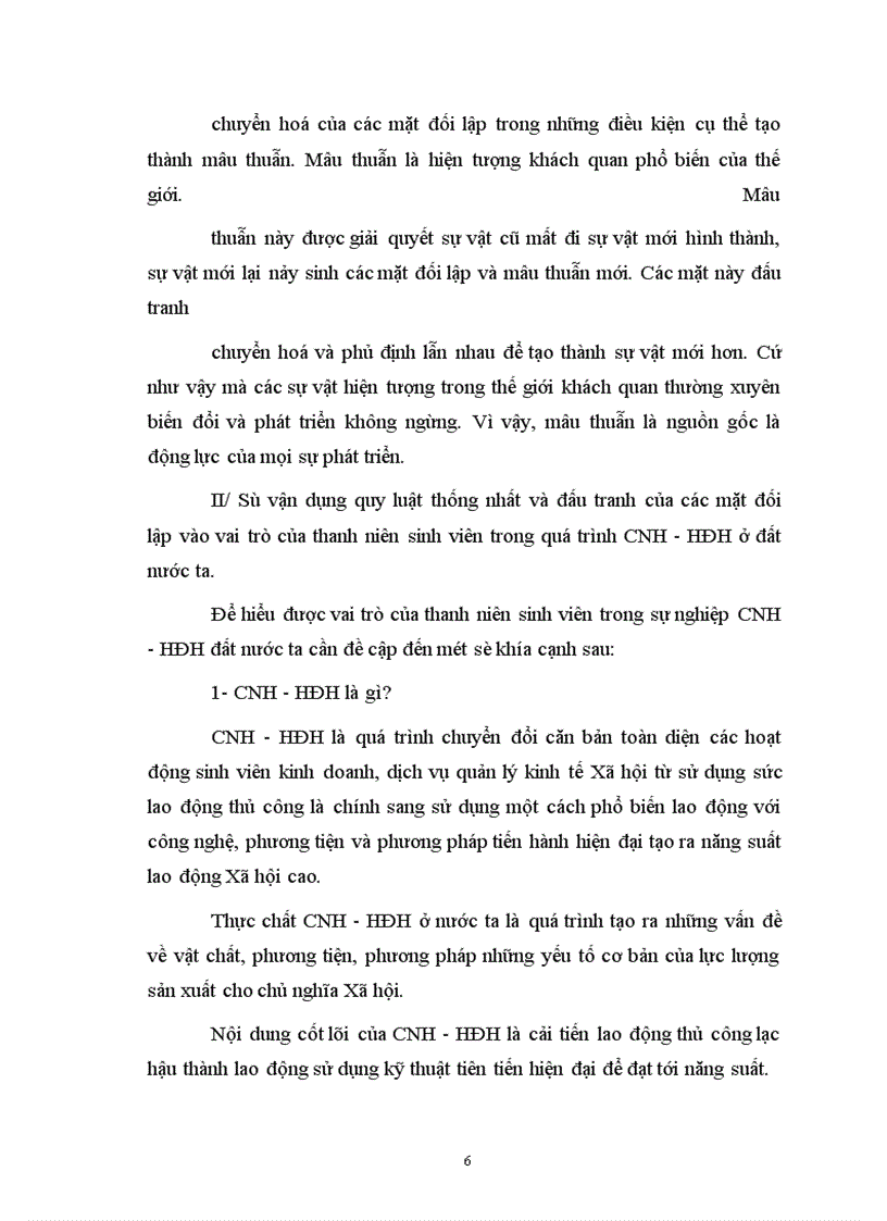 image for page Vận dụng quy luật thống nhất và đấu tranh của các mặt đối lập để phân tích vai trò của thanh niên sinh viên trong quá trình CNH-HĐH ở nước ta hiện nay.