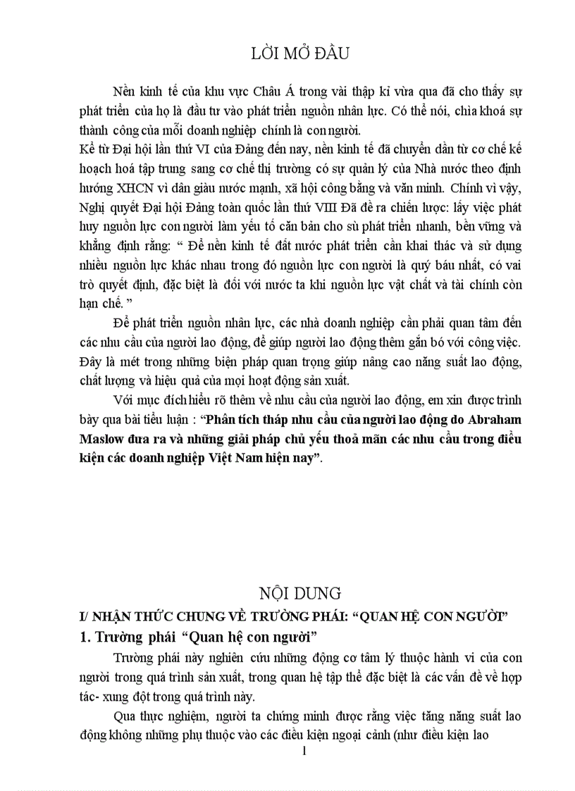 image for page Phân tích tháp nhu cầu của người lao động do Abraham Maslow đưa ra và những giải pháp chủ yếu thoả mãn các nhu cầu trong điều kiện các doanh nghiệp Việt Nam hiện nay