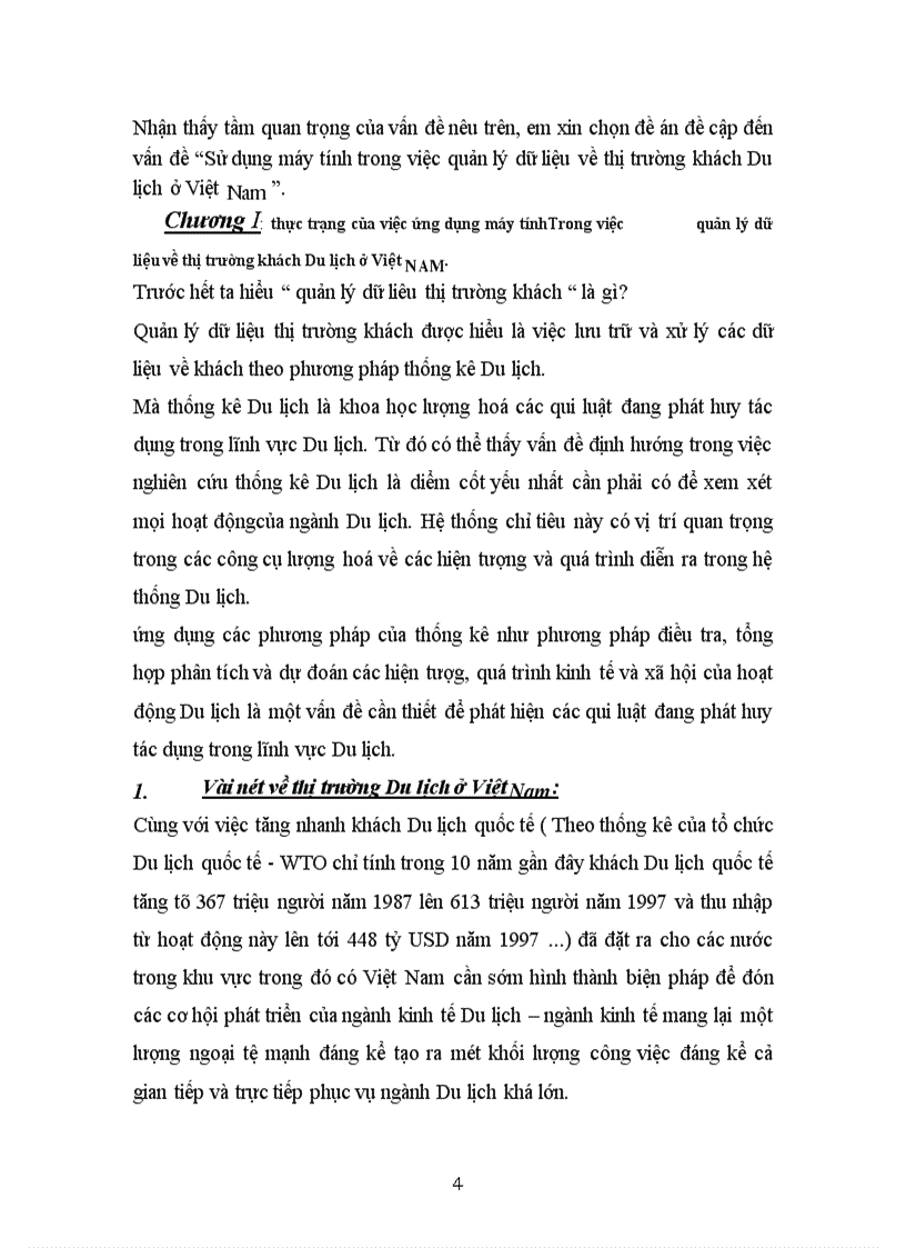 Sử dụng máy tính trong việc quản lý dữ liệu về thị trường khách Du lịch ở Việt Nam