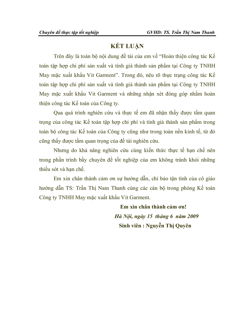 image for page Hoàn thiện công tác Kế toán tập hợp chi phí sản xuất và tính giá thành sản phẩm tại Công ty TNHH may mặc xuất khẩu Vit Garment