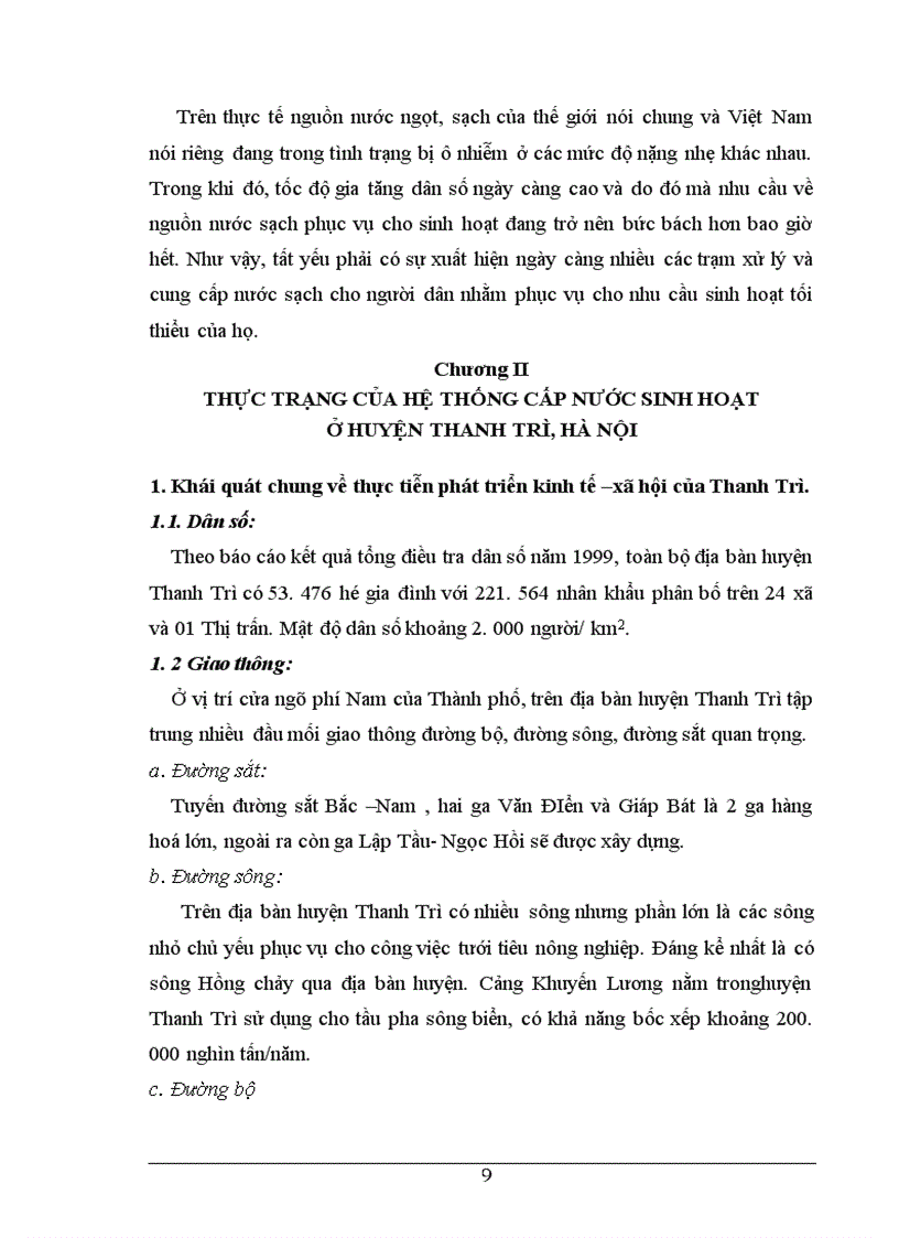 image for page Phân tích chi phí – lợi ích của Dự án cấp nước sinh hoạt cho các xã còn lại thuộc huyện Thanh Trì, Hà Nội